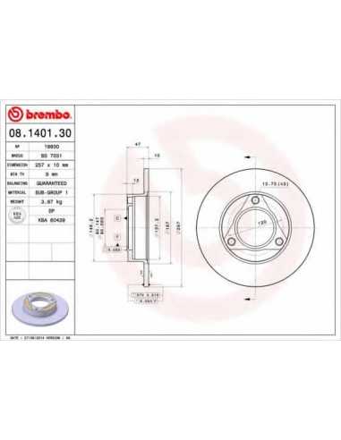 Pastillas de freno delanteras BREMBO 08.1401.30 - PEUGEOT 204 Sedán