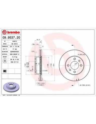 Pastillas de freno delanteras BREMBO 09.9537.20 - HYUNDAI EXCEL II