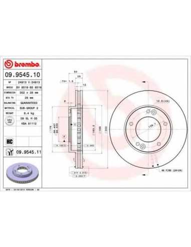 Pastillas de freno delanteras BREMBO 09.9545.11 - KIA SORENTO I