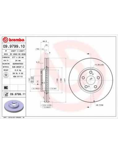 Pastillas de freno delanteras BREMBO 09.9799.10 - TOYOTA AVENSIS Sedán