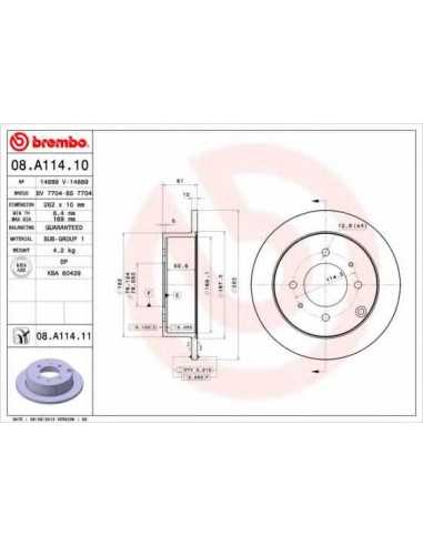 Pastillas de freno traseras BREMBO 08.A114.10 - HYUNDAI SONATA Mk III