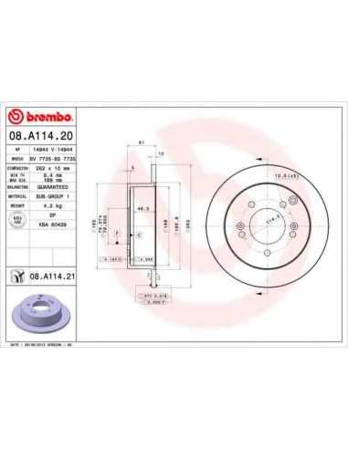 Pastillas de freno traseras BREMBO 08.A114.20 - HYUNDAI GRANDEUR