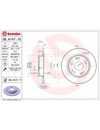 Pastillas de freno traseras BREMBO 08.A147.11 - HONDA CIVIC VIII Hatchback