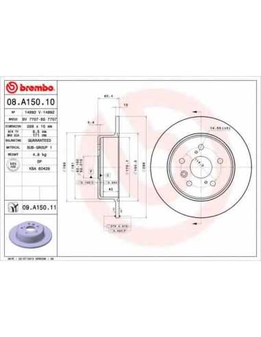 Pastillas de freno traseras BREMBO 08.A150.10 - TOYOTA HARRIER