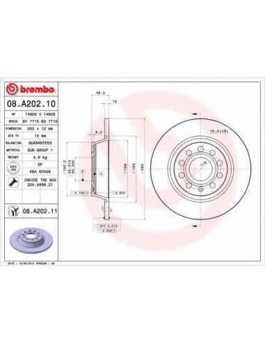 Pastillas de freno traseras BREMBO 08.A202.10 - SKODA SUPERB