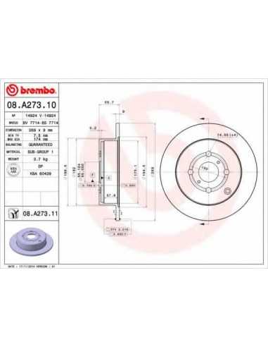 Pastillas de freno traseras BREMBO 08.A273.10 - TOYOTA VITZ