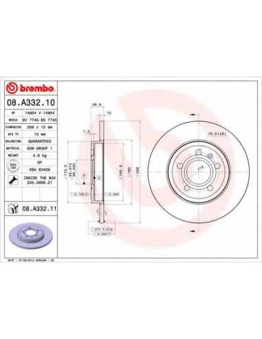 Pastillas de freno traseras BREMBO 08.A332.11 - SEAT EXEO