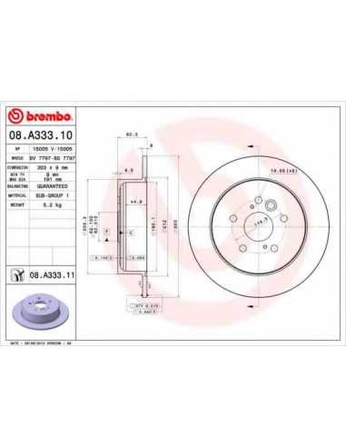 Pastillas de freno traseras BREMBO 08.A333.11 - TOYOTA RAV 4 Mk II
