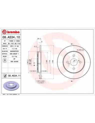 Pastillas de freno traseras BREMBO 08.A534.10 - TOYOTA VITZ