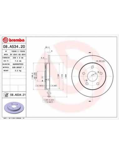 Pastillas de freno traseras BREMBO 08.A534.20 - TOYOTA BLADE