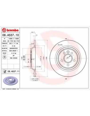 Pastillas de freno traseras BREMBO 08.A537.10 - VOLVO V70 III