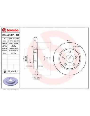 Pastillas de freno traseras BREMBO 08.A912.11 - TOYOTA COROLLA  ALTIS Sedán