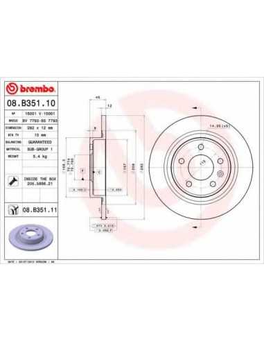 Pastillas de freno traseras BREMBO 08.B351.10 - OPEL AMPERA