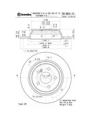 Pastillas de freno traseras BREMBO 08.B844.11 - MERCEDES-BENZ SL