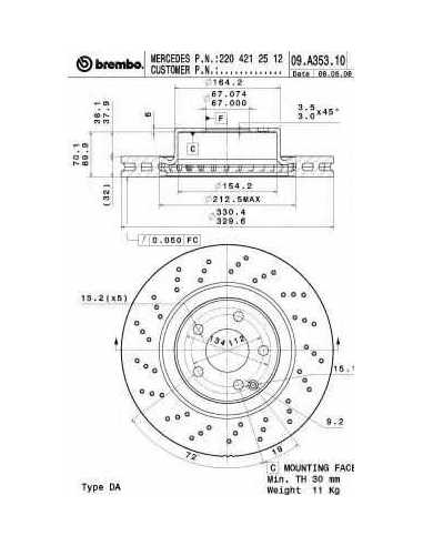 Pastillas de freno delanteras BREMBO 09.A353.11 - MERCEDES-BENZ CLASE S Sedán