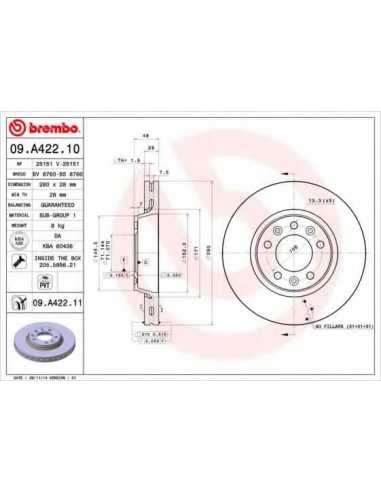 Pastillas de freno delanteras BREMBO 09.A422.10 - FIAT SCUDO Caja/Chasis