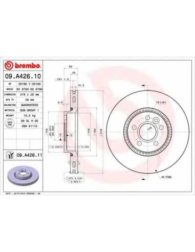 Pastillas de freno delanteras BREMBO 09.A426.10 - VOLVO S80 II Sedán