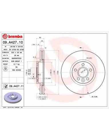 Pastillas de freno delanteras BREMBO 09.A427.10 - FORD MONDEO IV Sedán