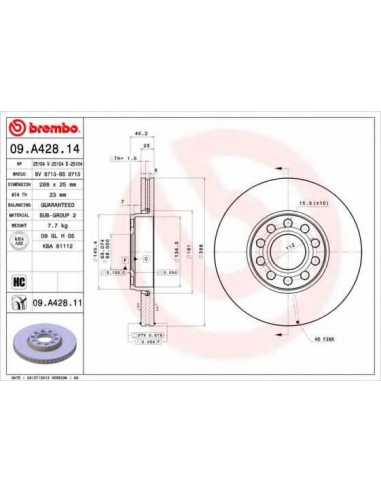 Pastillas de freno delanteras BREMBO 09.A428.11 - SKODA SUPERB Sedán