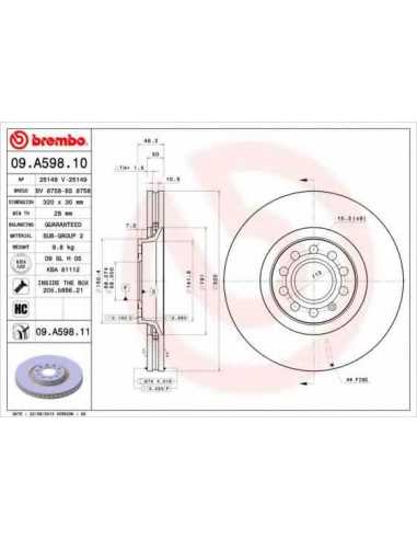 Pastillas de freno delanteras BREMBO 09.A598.11 - SEAT EXEO