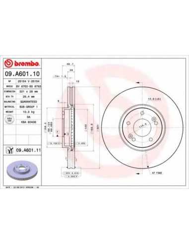 Pastillas de freno delanteras BREMBO 09.A601.10 - HYUNDAI SANTA FÉ I