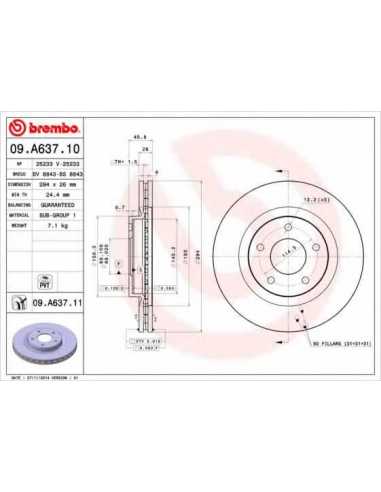 Pastillas de freno delanteras BREMBO 09.A637.11 - CHRYSLER CIRRUS Descapotable