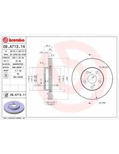 Pastillas de freno delanteras BREMBO 09.A713.11 - TOYOTA PRIUS Fastback