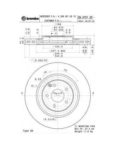 Pastillas de freno delanteras BREMBO 09.A731.21 - MERCEDES-BENZ CLASE C Ranchera familiar