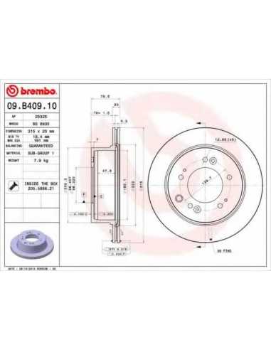 Pastillas de freno traseras BREMBO 09.B409.10 - KIA SORENTO I