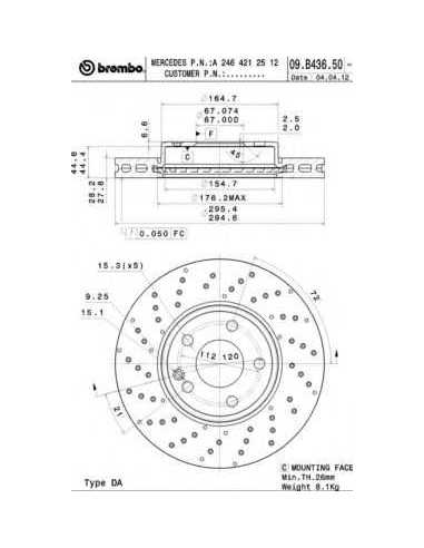 Pastillas de freno delanteras BREMBO 09.B436.51 - MERCEDES-BENZ CLASE B