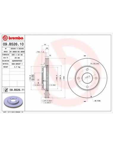 Pastillas de freno delanteras BREMBO 09.B526.10 - NISSAN TIIDA Fastback