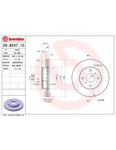 Pastillas de freno delanteras BREMBO 09.B547.10 - TOYOTA COROLLA Sedán