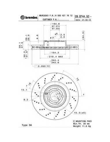 Pastillas de freno delanteras BREMBO 09.B744.51 - MERCEDES-BENZ SLK