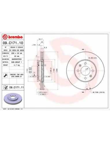 Pastillas de freno delanteras BREMBO 09.C171.10 - HYUNDAI SOLARIS IV