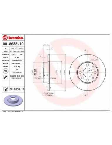 Pastillas de freno delanteras BREMBO 08.8638.11 - OPEL VITA C