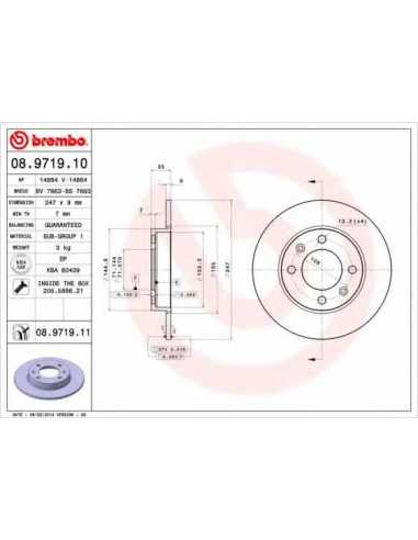 Pastillas de freno traseras BREMBO 08.9719.10 - CITROËN C3 I