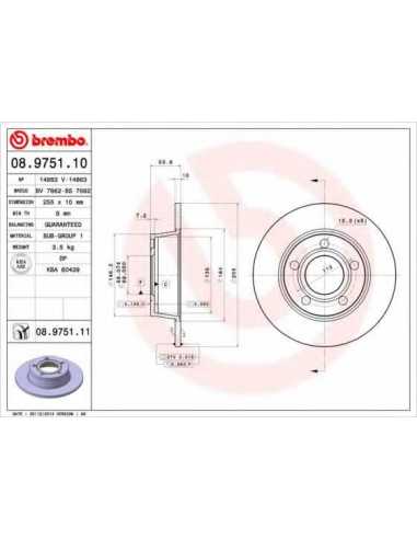 Pastillas de freno traseras BREMBO 08.9751.10 - AUDI A6 Sedán