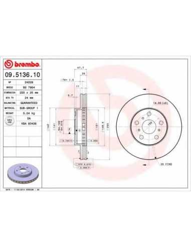 Pastillas de freno delanteras BREMBO 09.5136.10 - TOYOTA CAMRY Station Wagon