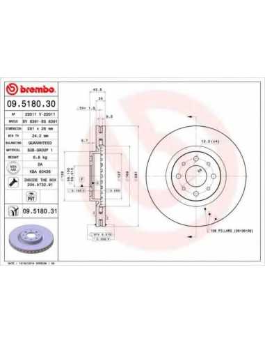 Pastillas de freno delanteras BREMBO 09.5180.31 - LANCIA DELTA III