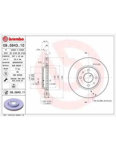 Pastillas de freno delanteras BREMBO 09.5843.10 - ALFA ROMEO MITO