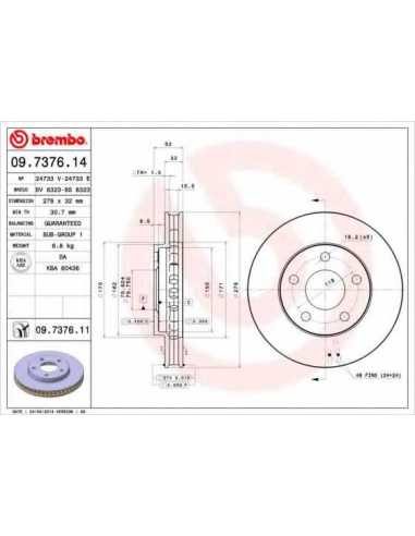 Pastillas de freno delanteras BREMBO 09.7376.14 - OPEL SINTRA