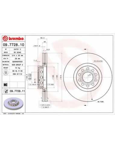 Pastillas de freno delanteras BREMBO 09.7728.11 - AUDI A8 Sedán