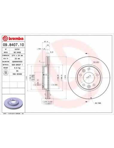 Pastillas de freno delanteras BREMBO 09.8407.10 - KIA SEDONA I