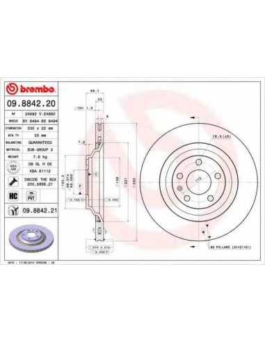 Pastillas de freno traseras BREMBO 09.8842.20 - AUDI A6 Sedán