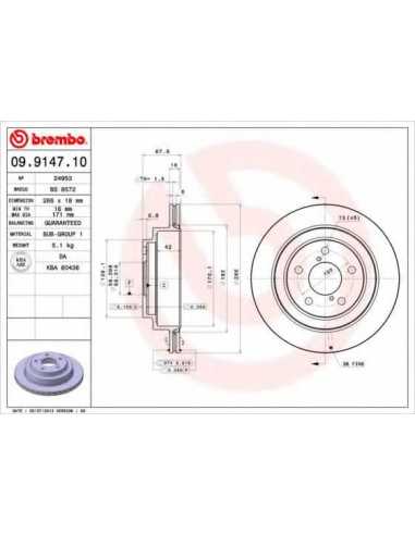 Pastillas de freno traseras BREMBO 09.9147.10 - SUBARU LEGACY Mk II