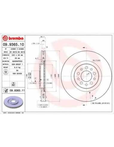 Pastillas de freno delanteras BREMBO 09.9365.10 - ALFA ROMEO BRERA