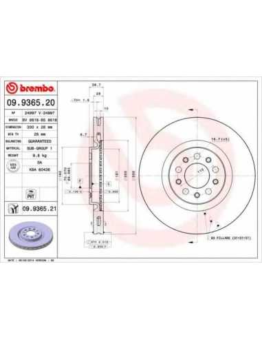 Pastillas de freno delanteras BREMBO 09.9365.20 - ALFA ROMEO 159 Sedán