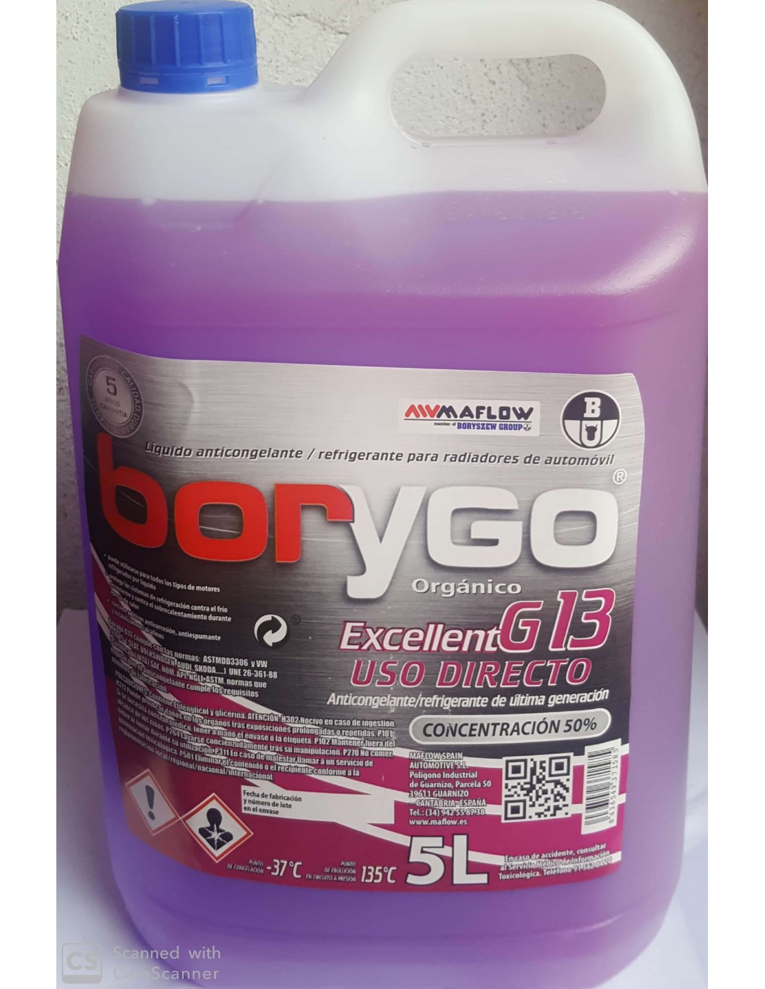Anticongelante Refrigerante violeta Borygo Excellent G13 50% 5L