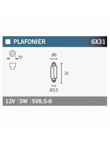 Caja de 10 lámparas SV8.5-8. SV8.5-8-12VX5W. 8430525146303