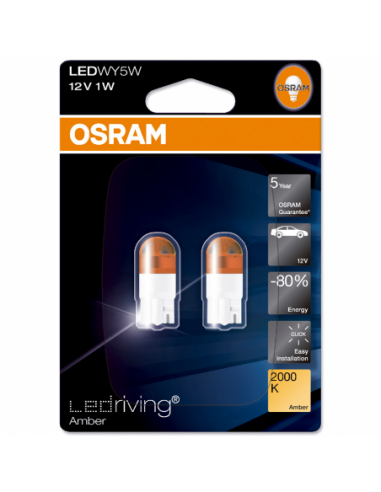 Blister de 2 Lámparas OSRAM LED Retrofit 12V W5W 2000k Ambar. 2855YE-02B. 4008321875600